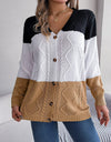 Cable-Knit Striped Button Up Cardigan
