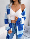 Striped Rib-Knit Open Front Longline Cardigan