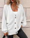 Button Down Horizontal-Ribbing Longline Cardigan