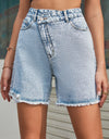 Buttoned Raw Hem Denim Shorts