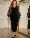 Plus Size Twist Front Lantern Sleeve Slit Dress