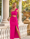 One Shoulder Cutout Twisted Slit Dress