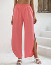 Elastic Waist Slit Wide Leg Pants