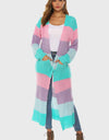 Color Block Long Sleeve Pocketed Cardigan