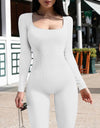 Ribbed Square Neck Long Sleeve Jumpsuit