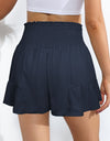 Smocked Tie-Front High-Rise Shorts