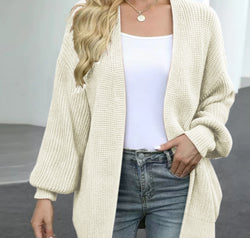 Drop Shoulder Balloon Sleeve Cardigan