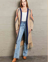 Geometric Fringe Hem Open Front Duster Cardigan