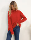 Slit Turtleneck Dropped Shoulder Sweater