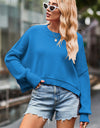 Round Neck Drop Shoulder Long Sleeve Sweater