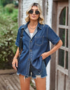 Pocketed Button Up Short Sleeve Denim Shirt