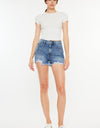 Kancan Distressed Raw Hem High Waist Denim Shorts