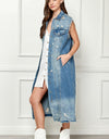 Veveret Full Size Distressed Sleeveless Longline Denim Jacket