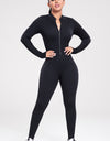 Zip Up Ribbed Long Sleeve Skinny Active Jumpsuit