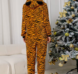 Animal Print  Zip Front Lounge Jumpsuit with Pockets