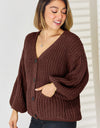 Pocketed Button Up Dropped Shoulder Cardigan