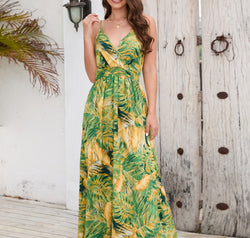 Printed Surplice Spaghetti Strap Dress