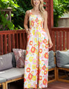 Floral Square Neck Smocked Wide Leg Jumpsuit