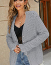 Openwork Flounce Sleeve Button-Up Fuzzy Cardigan