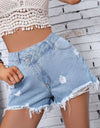 Distressed Raw Hem Denim Shorts