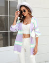Color Block Ribbed Dropped Shoulder Open Front Cardigan