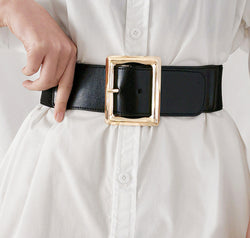 Rectangle Buckle Elastic Wide Belt