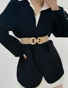 Geometric Buckle Elastic Wide Belt