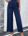 High-Rise Pleated Waist Wide Leg Pants