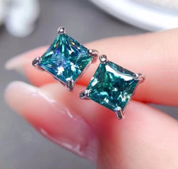 2 Carat Square Moissanite Four-Prong Earrings