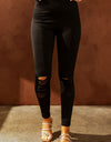 Double Take Wide Waistband Distressed Slim Fit Leggings