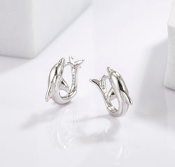 925 Sterling Silver Zircon Dolphin Earrings