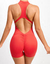 Cutout Ruched Half Zip Active Romper