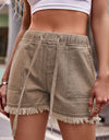 Drawstring Raw Hem Denim Shorts