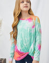 Girls Tie-Dye Twist Front Long Sleeve Top