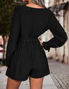 Long Flounce Sleeve V-Neck Romper