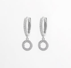 925 Sterling Silver Inlaid Zircon Hoop Dangle Earrings