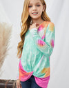 Girls Tie-Dye Twist Front Long Sleeve Top