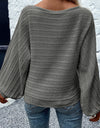 Openwork Boat Neck Lantern Sleeve Sweater