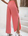 Elastic Waist Slit Wide Leg Pants