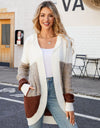 Color Block Open Front Hooded Cardigan