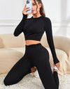 Ruched Round Neck Top and Active Leggings Set