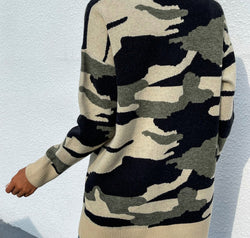 Camouflaged Dropped Shoulder Open Front Cardigan