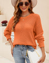 Round Neck Openwork Dropped Shoulder Knit Top