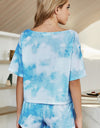 Shiny Tie-Dye Boat Neck Top and Shorts Lounge Set