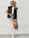 Pocketed Button Up Sleeveless Denim Jacket