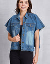 Pocketed Button Up Short Sleeve Denim Top