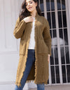 Fringe Trim Open Front Cardigan with Pockets