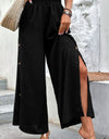 Button Detail Elastic Waist Wide Leg Pants