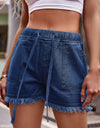 Drawstring Raw Hem Denim Shorts