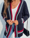 Open Front Striped Long Sleeve Cardigan